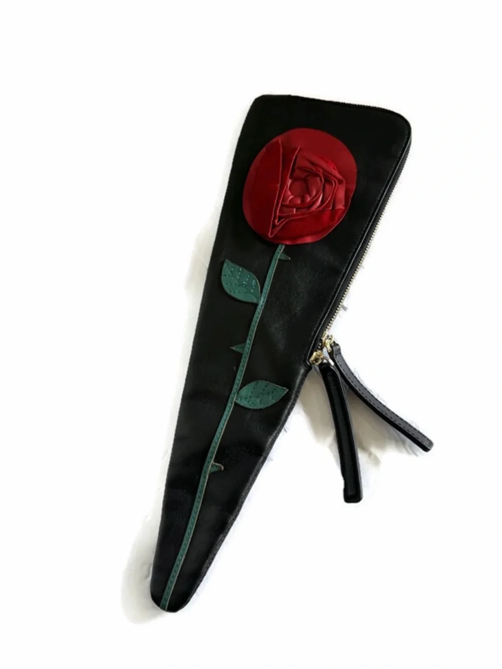 Heroine Sport Black Clutch Wristlet with Red Rose and Green Stem(rare)
